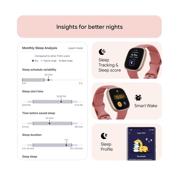 Fitbit Versa 4 Activity Tracker Watch Pink Sand Copper Rose Aluminum GPS HR Slep - Picture 3 of 12